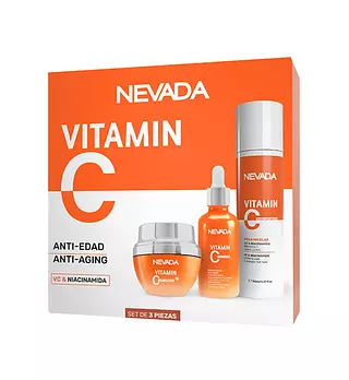 Set 3 Pzas Nevada Vitamin C. Crema Dia, Suero, Agua Micelar