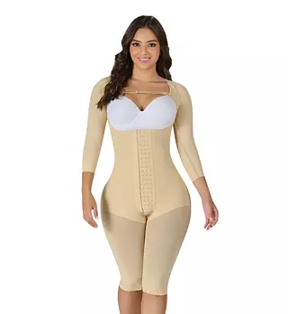 F-00474- Faja Beige Tipo Reloj De Arena Con Mangas