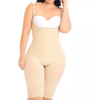 F-0080- Faja Beige Larga Con 4 Niveles De Abrochadura